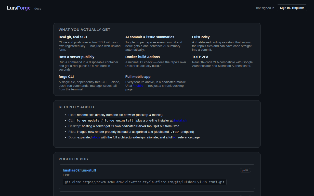 The LuisForge homepage